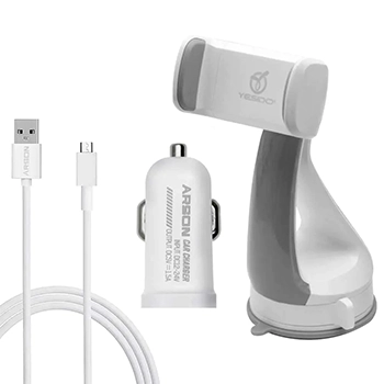 شارژر فندکی آرسون مدل AN-10 به همراه پایه نگهدارنده گوشی یسیدو و کابل شارژ MicroUSB